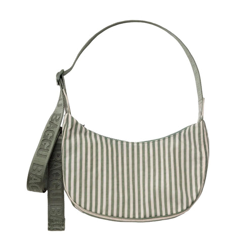 Small Nylon Crescent Bag: Sage Stripe