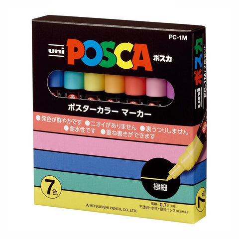 POSCA Extra-Fine PC-1M Paint Marker Set, 7 Pastel Colors
