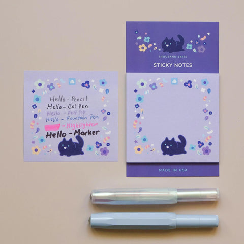 Floral Black Cat Sticky Notes