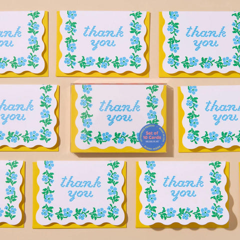 Floral Cross Stitch Thank You Card Set