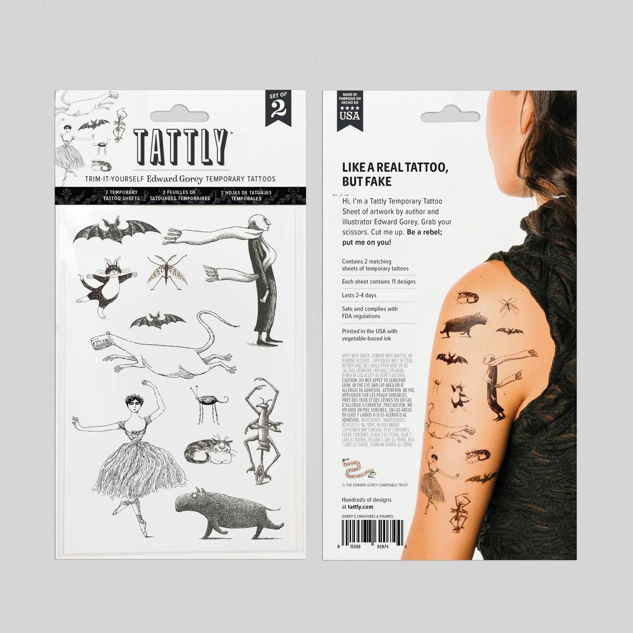 Tattly Gorey’s Creatures + Figures Tattoo Sheets