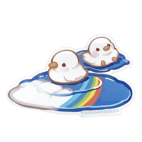 Ducklings in Rainbow Puddles Sticker