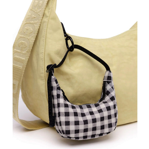 Crescent Bag Charm: Black + White Gingham