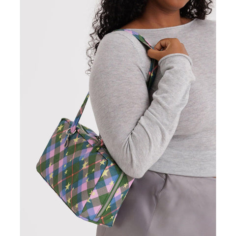Nylon Bowler Bag: Green Star Plaid