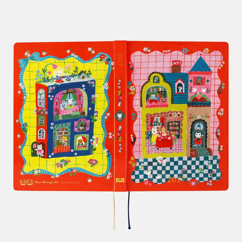 Hobonichi Techo A5 Hon 2027 Planner, Yumi Kitagishi: White Cat + Rabbit’s Tea Room