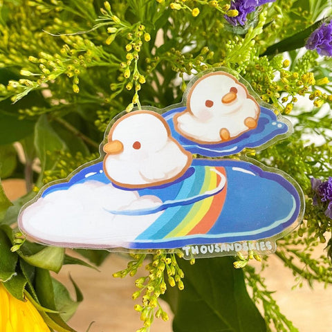 Ducklings in Rainbow Puddles Sticker