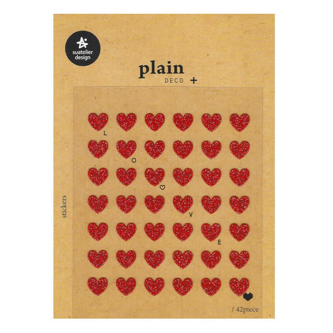 Plain.14 Red Glitter Heart Stickers