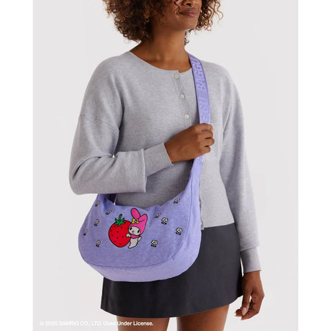 Medium Nylon Crescent Bag: Embroidered My Melody Strawberry
