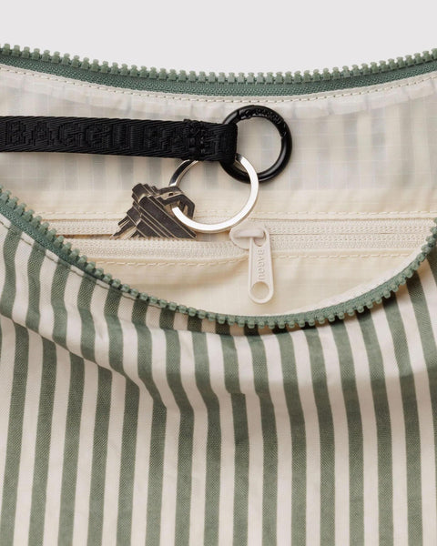 Medium Nylon Crescent Bag: Sage Stripe