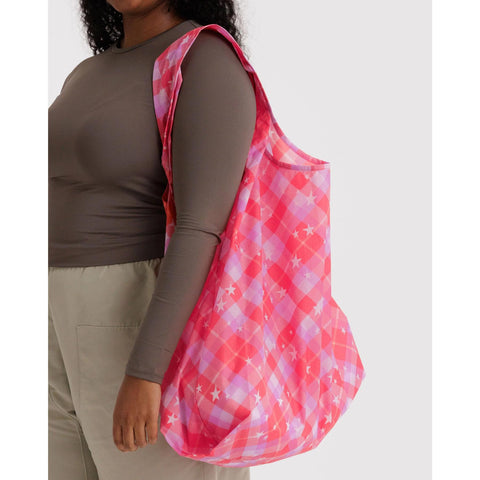 Big Reusable Tote: Pink Star Plaid