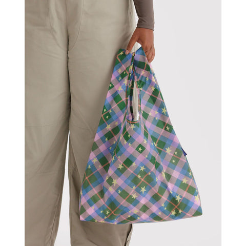 Standard Reusable Tote: Green Star Plaid