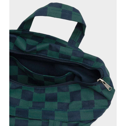 Horizontal Zip Duck Bag: Navy Green Check