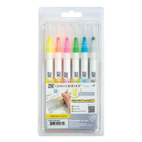 Zig Clean Color Dot Markers - Highlight Colors, Set of 6