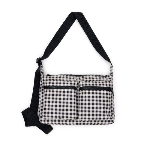 Medium Cargo Crossbody Bag: Black + White Gingham