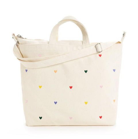 Horizontal Zip Duck Bag: Embroidered Hearts