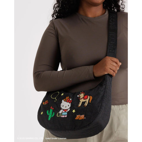Medium Nylon Crescent Bag: Embroidered Hello Kitty Western