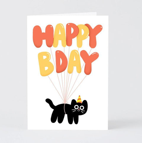 Happy Bday Cat Balloons Card