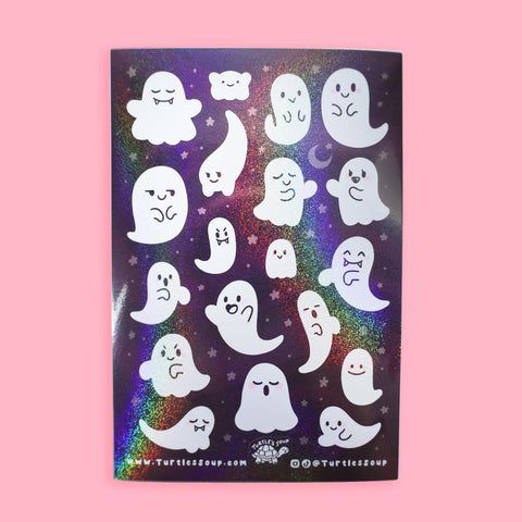 Kawaii Ghosts Glitter Sticker Sheet