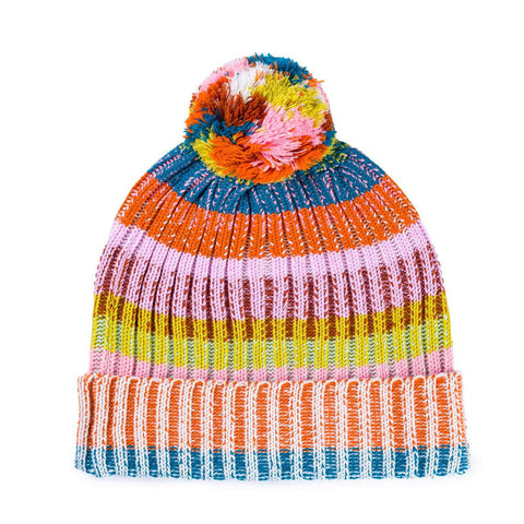 Mosaic Stripe Pom Beanie
