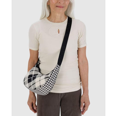 Small Nylon Crescent Bag: Mixed Plaid