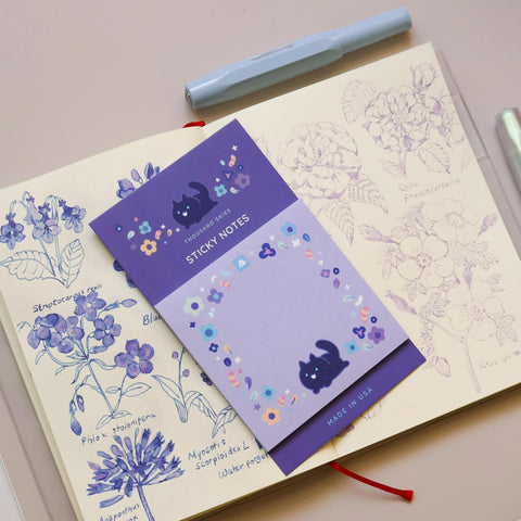 Floral Black Cat Sticky Notes