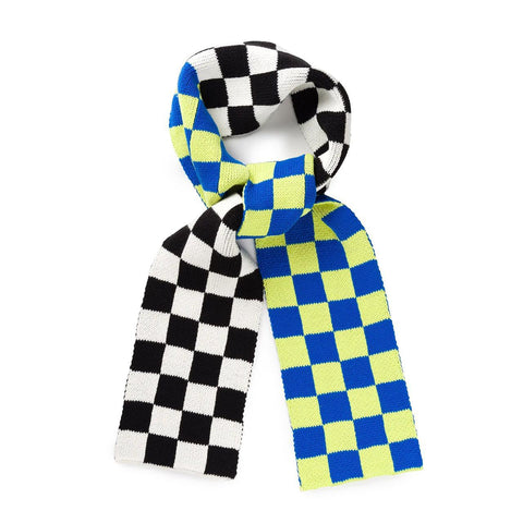 Checkerboard Mini Scarf, Lime Cobalt