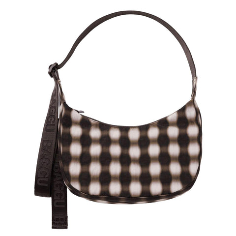 Small Nylon Crescent Bag: Blurred Gingham Brown