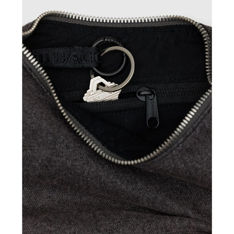 Small Denim Crescent Bag: Washed Black Denim