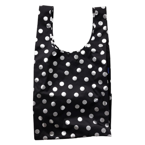Big Reusable Tote: Silver Metallic Polka Dot