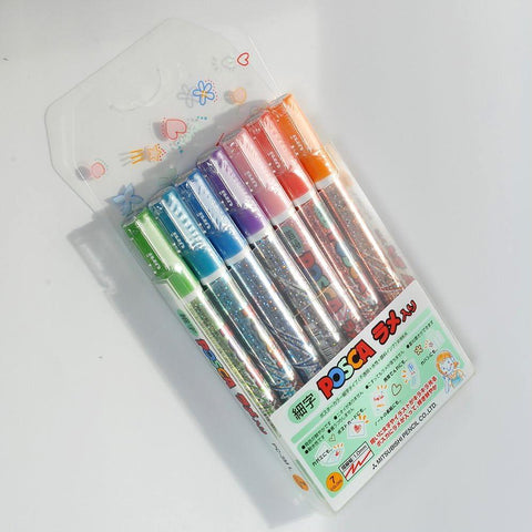 POSCA Fine PC-3ML Paint Marker Set, 7 Glitter Colors