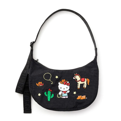 Medium Nylon Crescent Bag: Embroidered Hello Kitty Western