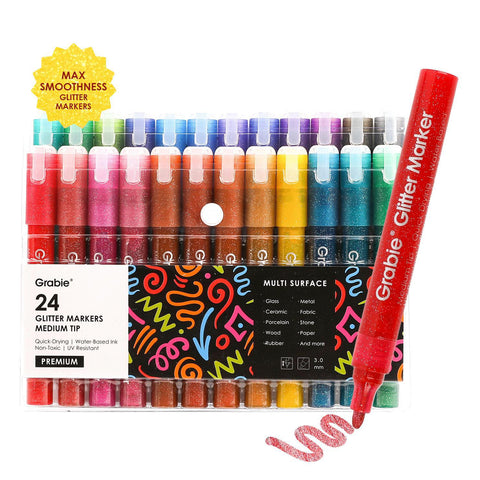 Medium Tip Iridescent Glitter Acrylic Paint Markers, Set of 24