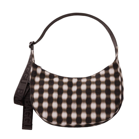 Medium Nylon Crescent Bag: Blurred Gingham Brown