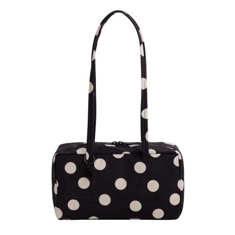 Nylon Bowler Bag: Black + Cream Polka Dot