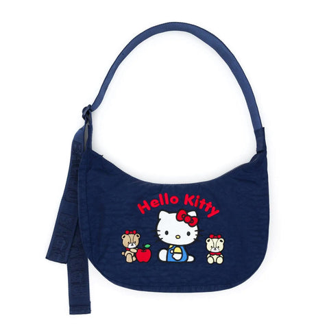 Medium Nylon Crescent Bag: Embroidered Hello Kitty + Teddy