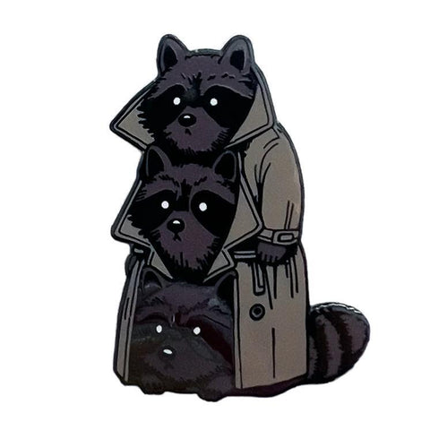 3 Raccoons in a Trenchcoat Enamel Pin