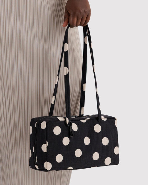 Nylon Bowler Bag: Black + Cream Polka Dot