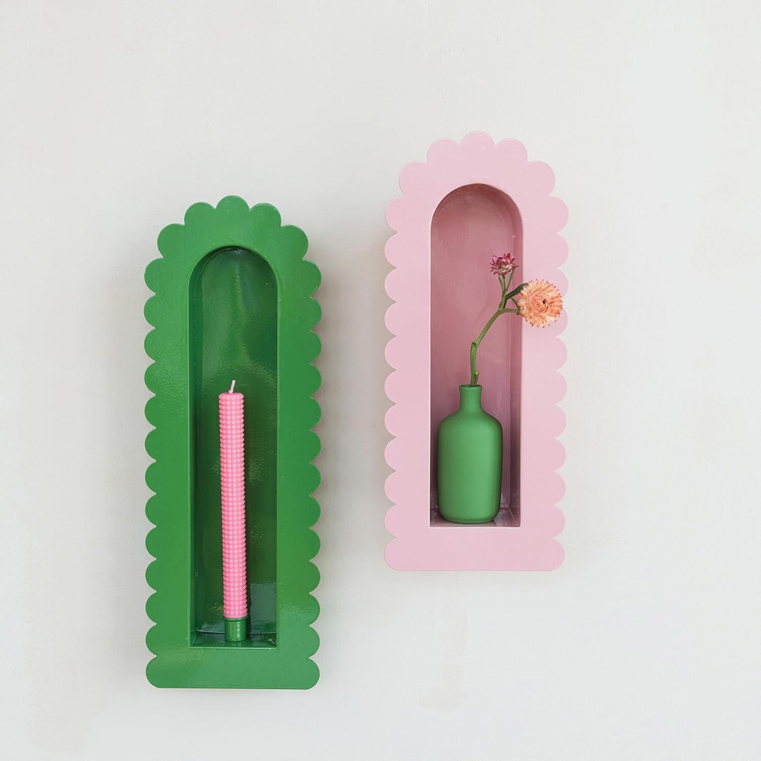 Green Scalloped Edge Taper Candle Metal Wall Sconce - Thumbnail 3