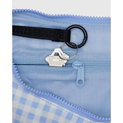 Medium Nylon Crescent Bag: Light Blue Gingham