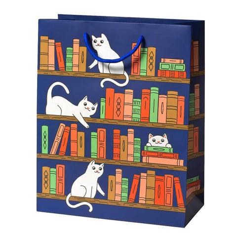 Bookshelf Cats Navy Gift Bag