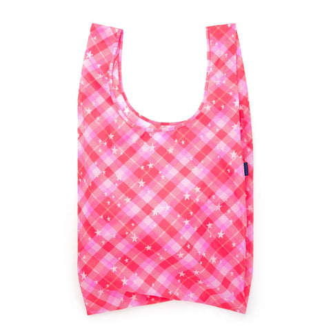 Big Reusable Tote: Pink Star Plaid