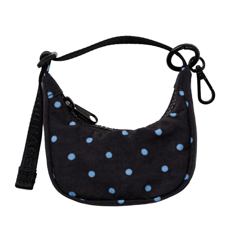 Crescent Bag Charm: Black + Sky Blue Micro Dot