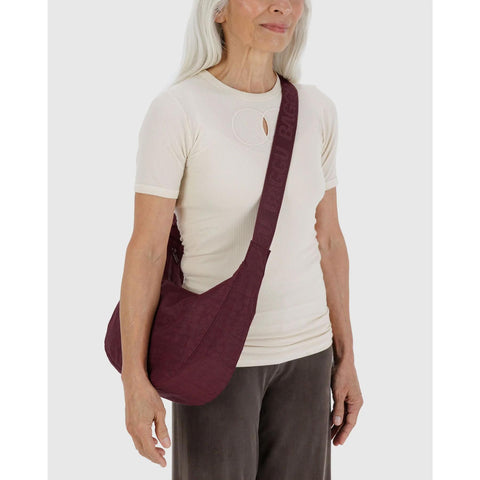 Medium Nylon Crescent Bag: Mahogany
