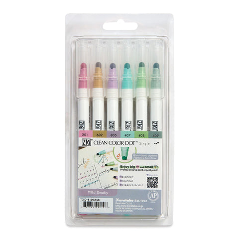 Zig Clean Color Dot Markers - Mild Smoky Colors, Set of 6