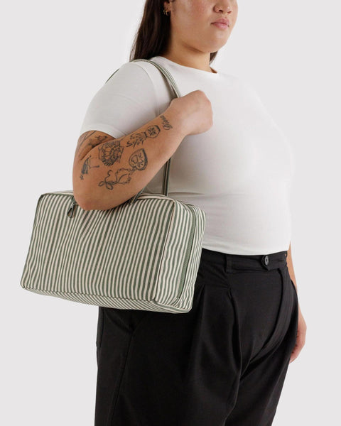 Medium Nylon Bowler Bag: Sage Stripe