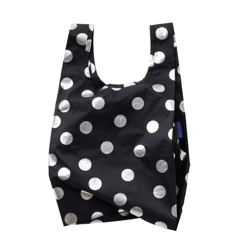 Baby Reusable Tote: Silver Metallic Polka Dot