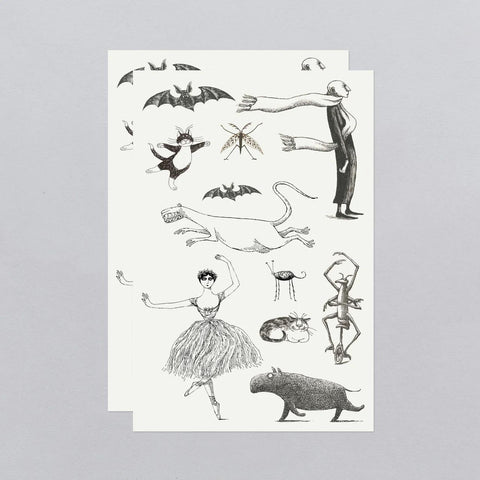 Gorey’s Creatures + Figures Tattoo Sheets
