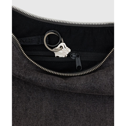 Medium Denim Crescent Bag: Washed Black Denim