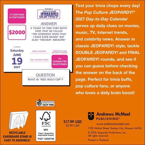 Pop Culture JEOPARDY! 2027 Day-to-Day Calendar