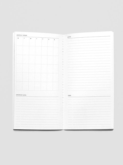 Monthly Admin Travel Notebook, A5 Slim